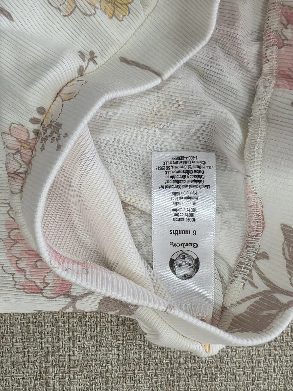 Gerber Cream Ribbed Leggings with Pink & Yellow Floral Print